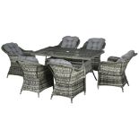 Outsunny Seven-Piece Rattan Dining Set - Grey RRP £949.99-ER40 This seven-piece rattan cube set,