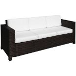 Outsunny 3 Seater Rattan Sofa, All-Weather Wicker Weave Metal Frame Chair with Fire Resistant