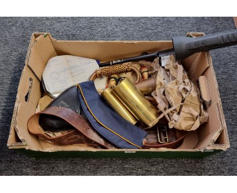 A leather pistol holster; together with a Sam Brown officer's belt; a bugle and other items.&nbsp; 