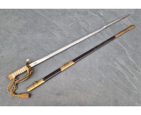 A George VI 1827 pattern Royal Navy officer's sword and scabbard, with 80cm etched blade.