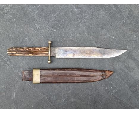 A Victorian Bowie knife and sheath,&nbsp;with 22.5cm steel blade marked 'J. Rodgers &amp; Co, No.6 Norfolk St, Sheffield', wi