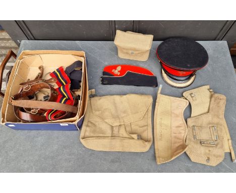 A vintage British military officer's Sam Brown belt, shoulder strap and sword frog; together with various items of webbing; a