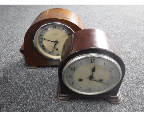 An oak cased Elliott presentation mantel clock together with a Bakelite cased Enfield mantel clock