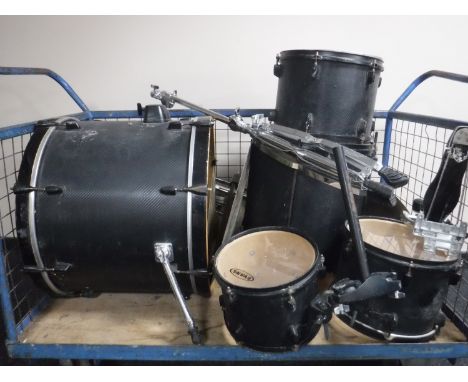 A part drum kit with cymbals  CONDITION REPORT: The drums are variously stamped 'Remo', 'Evans' and 'Premier Percussion'. 