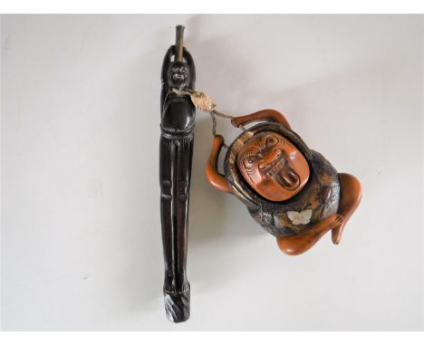 A Japanese Meiji period mother of pearl inlaid tobacco box with pipe 