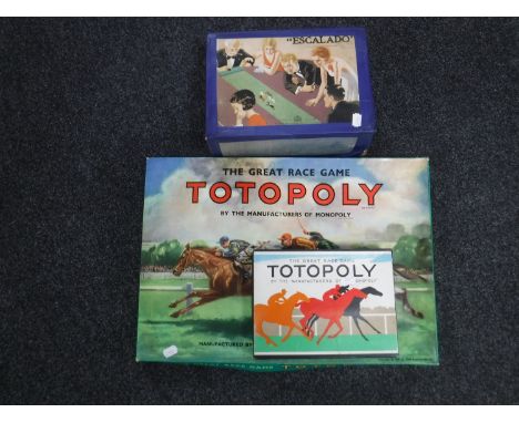 Two boxed Totopoly horse racing games together with a boxed vintage Escalado set