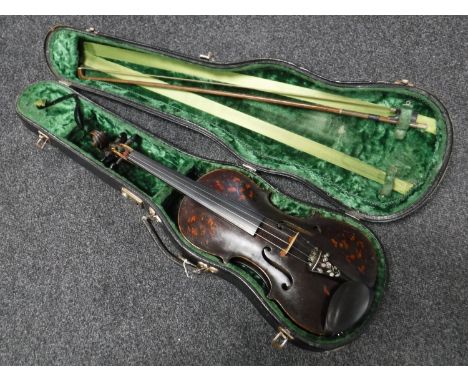 A late 19th century Stradivarius copy violin, labelled within 'From J. H. Ebblewhite's Musical Instrument Depot, 4 & 5 Highst