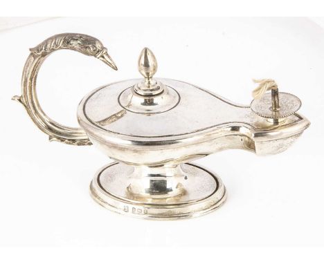 A George V period silver Roman style oil lamp by A &amp; J Zimmerman, 16.5cm and 4.24 ozt