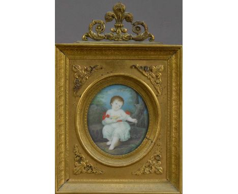A late 19th century French Portrait miniature on ivory of a young boy, a copy of an early miniature of Napoleon as a child, o