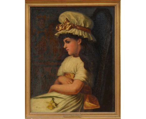 Follower of Sir John Everett Millais R.A., Ready for Church, portrait of a young girl, oil on canvas (canvas possibly cut dow