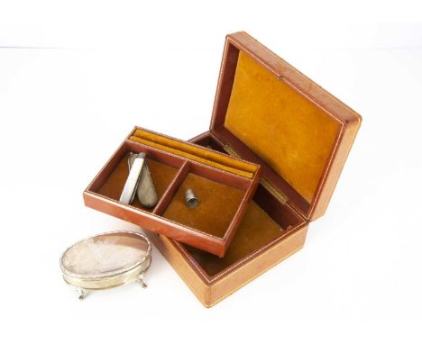 An Edwardian silver trinket casket, As Found, together with a silver and mop folding pocket fruit knife in a cloth case, a si