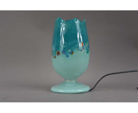 Ysart brothers for Vasart, a mid 20th century glass table lamp, two tone of green, 26cm highAppears in good condition overall