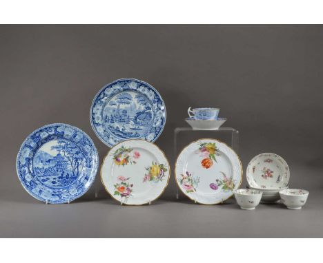 A collection of late 18th century and later English ceramics, comprising two tea bowls and four saucers by New Hall, the sauc