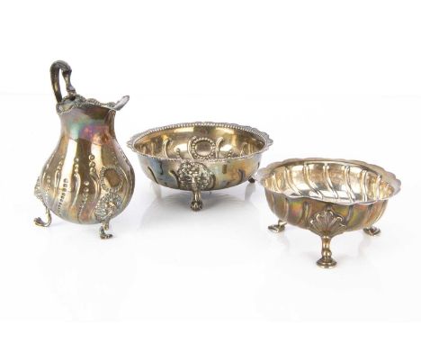 A Victorian silver sugar basin and milk jug by RH or BH, together with a similar sugar basin, 11.86 ozt (3)
