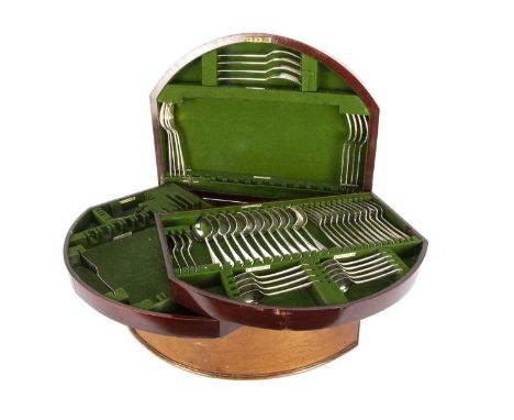A part Victorian silver plated canteen of cutlery from Walker &amp; Hall, presented in a nice mahogany box, the two lower sec