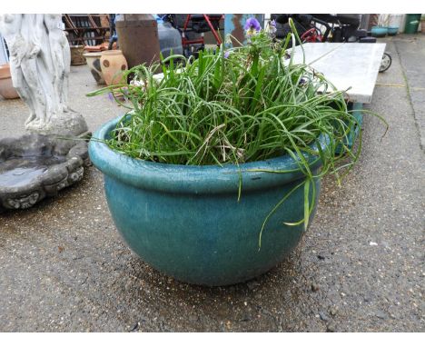 Large Blue Glazed Garden Planter 