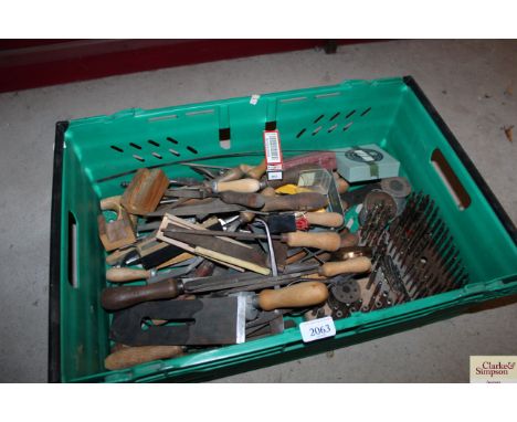 A box of miscellaneous hand tools; drill bits etc
