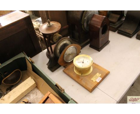 A 1970's presentation ships clock; two mid-20th Century mantel clocks; and a mahogany Portico clock in need of restoration