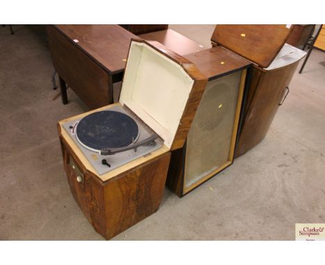 A vintage walnut cased Golding Lenko Swiss made radiogram and a vintage Hi-Fidelity loud speaker type HF12/SM