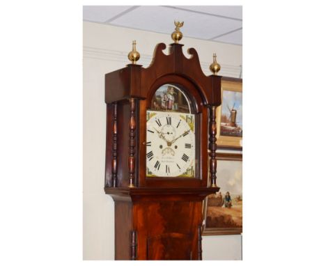 19th Century mahogany-cased eight-day painted dial longcase clock, Samuel H. Borce, East Dereham, 12-inch break-arched Roman 