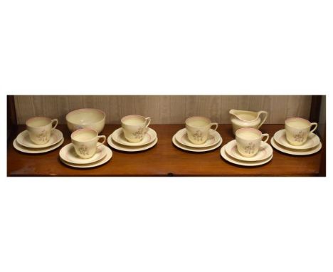 Retro Grays Pottery part tea service, the design possibly by Susie Cooper comprising: six cups, saucers and plates, milk jug 