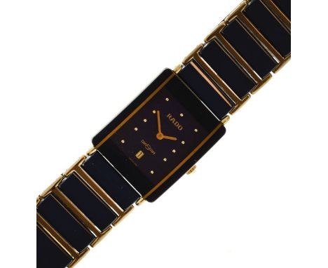 Rado - Mid-size 'Diastar' wristwatch, rectangular dial with dot markers and date at 6, 24mm wide approx, with two-tone cerami