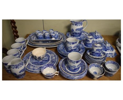 Collection of blue transfer-printed pottery to include; Copelands Spode Italian wares, willow pattern meat plate etc  