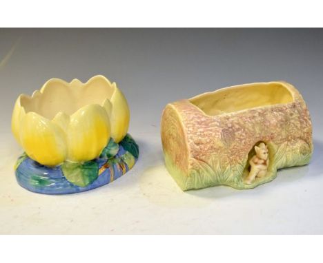 Clarice Cliff waterlily pattern planter, 22.5cm wide x 12cm high, together with a Sylvac model 333 planter of tree stump desi