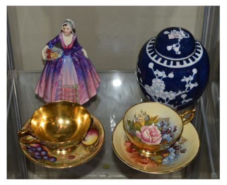 Assorted ceramics comprising: Chinese prunus decorated ginger jar and cover, Royal Doulton figure - Janet HN1538, plus two Ay