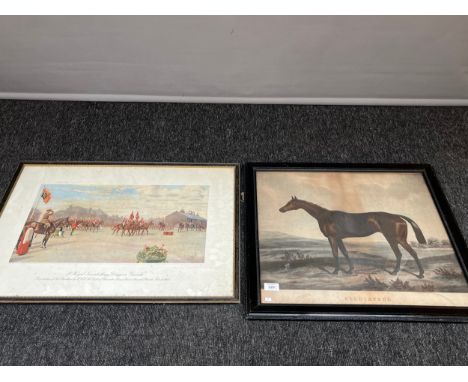 Two antique coloured prints depicting race horse and dragoon guards print.[56x63cm] 