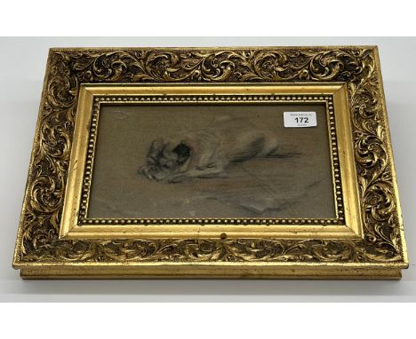 CONTINENTAL SCHOOL, PORTRAIT OF A PUG, pastel on paper, signed 'Grieb', framed and under glass, 27.5cm x 39cm 