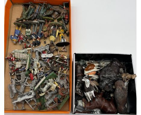 A Lot of antique/ vintage lead soldiers and farm animals 