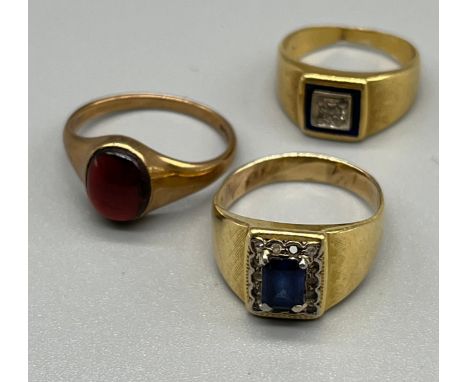 A Lot of three various rings to include 18ct gold, 9ct gold and one unmarked- possibly 18ct gold. [18ct-3.95grams, 9ct- 2.07g