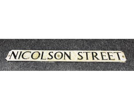 Antique/ vintage cast metal street sign 'Nicolson Street' produced by Royal Label Factory. [16.5x122cm] 