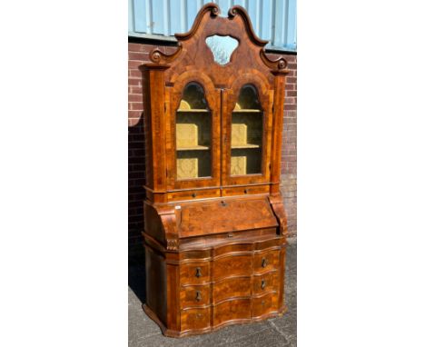 Antique/ vintage Venetian veneered walnut, beech &amp; cherry wood secretaire/ bureau bookcase. [230x114x46cm] 