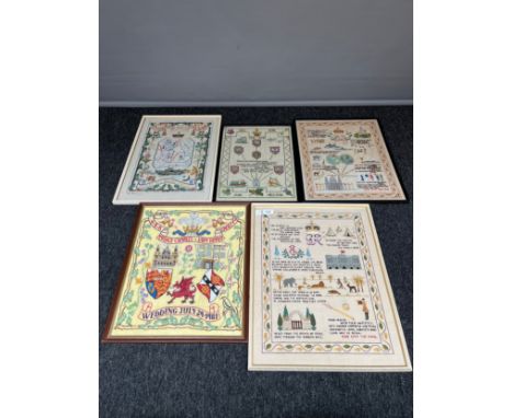 A Lot of 5 antique/ vintage samplers. 1930's Commemorative samplers. [56x44cm] 