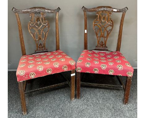 A Pair of Georgian style parlour/ dining chairs with tapestry bases, One signed M.S. 1931. 