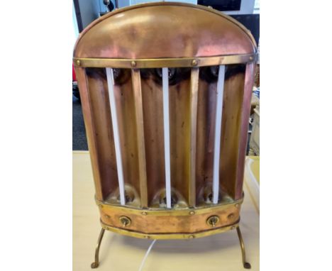 A Vintage Retro Brass Heater Made Into a  Three Strip LED Floor Standing Light 