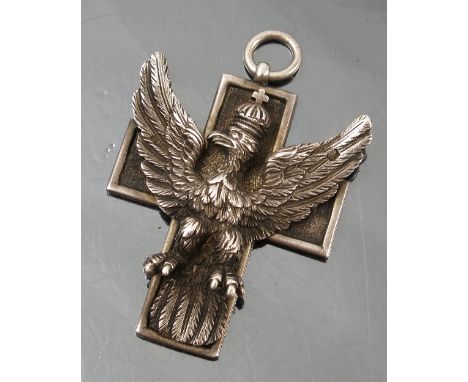 A 19th century silver eagle/cross sash badge, maker A.D Loewenstark, London 1856
