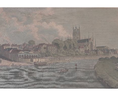 Valentine Green, antique coloured engraving, Royal China Manufactory in the City of Worcester, 8ins x 9.5ins