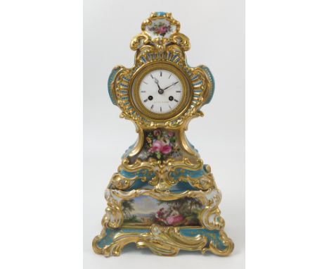 A 19th century French porcelain mantel clock, the striking movement stamped Silvani B Paris 455, the white enamel dial having