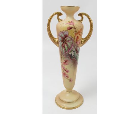 A Royal Worcester blush ivory vase, of tapering form decorated with flowers by William Hale, shape number 2150, dated circa 1