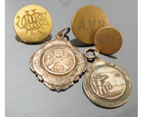 Seven Axe Vale Hunt brass buttons, together with four small buttons, retailed by Pitt and Co, together with two other hunt bu