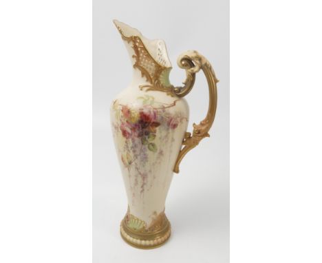 A Royal Worcester vase, with a pierced trellis rim, decorated with roses and trailing flowers to an ivory ground, shape numbe