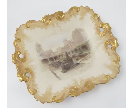 A Grainger's Worcester rectangular sandwich plate, decorated with a view of The Old Roman Baths Bath, width 10ins
