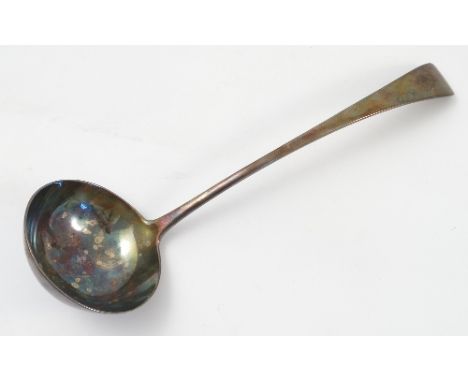 A Victorian silver ladle, engraved with a crest, London 1892, weight 7oz
