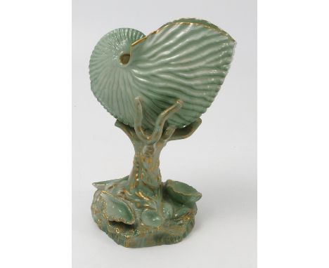 A Royal Worcester green glazed shell centrepiece, circa 1902, height 6.5ins