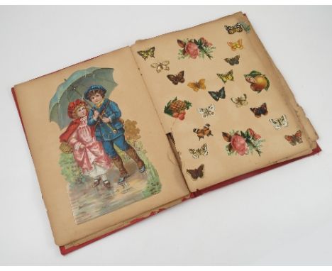 A Victorian scrap album, depicting hunting, minstrel bands, Christmas etc, some by Birn Bros, London