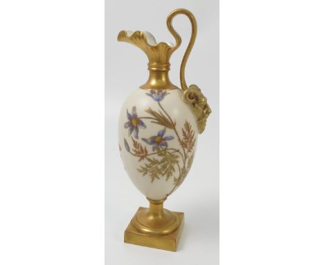 A Royal Worcester gilded ivory vase, decorated with shot silk flowers and gilded leaves, shape number 1144, dated circa 1892,