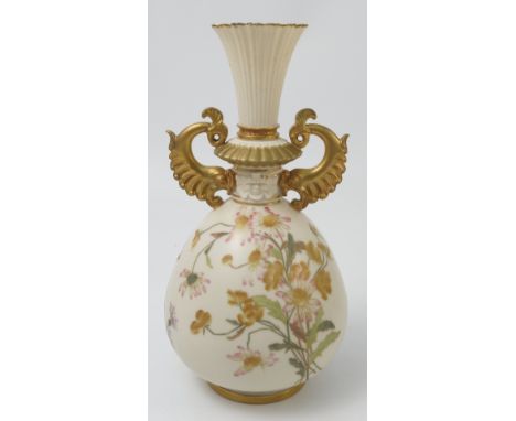 A Royal Worcester gilded ivory vase, decorated with shot silk flowers, shape number 1327, dated circa 1890, height 11ins
